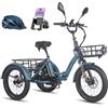 Fafrees F20 MATE - Triciclo Elettrico per Adulti Pieghevole con 75km Autonomia, Motore 65N.m e Freni Idraulici - Bici Elettrica 3 Ruote per Uomo Donna (BLU+cest.ant)