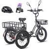 Fafrees F20 MATE - Triciclo Elettrico per Adulti Pieghevole con 75km Autonomia, Motore 65N.m e Freni Idraulici - Bici Elettrica 3 Ruote per Uomo Donna (NERO+post.allarg+cest.ant)