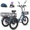 Fafrees F20 MATE - Triciclo Elettrico per Adulti Pieghevole con 75km Autonomia, Motore 65N.m e Freni Idraulici - Bici Elettrica 3 Ruote per Uomo Donna (BLU+post.allarg+cest.ant)
