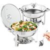 VEVOR Set di Scaldavivande 2 Pezzi in Acciaio Inox per Servizio Buffet Catering Ristorazione Coperchio in Vetro Capienza Max. 3,5 L, Set di Vassoio di Riscaldamento Scaldavivande Rotonda per Buffet