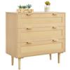 VEVOR Credenza con Armadio Rattan Intrecciato da 80 x 35 x 77 cm, Carico di 13,61 kg con 3 Cassetti e Maniglie in Metallo, Mobiletto Moderno in Rattan per Camera da Letto, Soggiorno, Corridoio