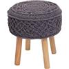 Mendler Sgabello poggiapiedi HWC-J43 Rotondo 45x41cm macramé Maglia - Grigio