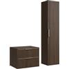 Badplaats B.V. Badplaats Mobiletto per Lavabo Rimini 60 x 46 cm Noce Marrone - Mobile sospeso per bagno con 2 cassetti e armadio alto