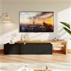 ZSSWSS Mobiletto TV LED 200 cm, Mobili TV con Ripiano in Vetro, Mobile TV da Soggiorno, Panca TV Moderna in Legno con 3 Armadietti, Armadio Basso Soggiorno per Interni, Nero