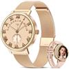 IOWODO Smartwatch Donna Elegante con Cinturino Milanese, Ultra Leggero 62g, Chiamate Bluetooth, Salute Femminile, Assistente Vocale AI, 100+ Sport, Resistente all'Acqua fino a 10M, Android iOS (Gold)