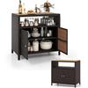 KOMFOTTEU Armadio da Esterno Impermeabile in Rattan, Armadietto Basso con Piano di Lavoro in Legno e Ripiano Aperto, Credenza da Cucina, Balcone, Giardino, Corridoio, 90 x 53 x 86 cm (Marrone)