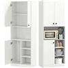 KOMFOTTEU Credenza Alta da Cucina 166 cm, Mobile Cucina Dispensa con 3 Porte, 2 Cassetti e 4 Ripiani Aperti, Mobile Buffet Multifunzionale per Bagno, Soggiorno, Sala da Pranzo, 60×33×166 cm (Bianco)