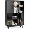 KOMFOTTEU Libreria Verticale in Legno con 2 Ante e 4 Ripiani Aperti, Mobile Soggiorno con Dispositivo Anti-Ribaltamento, Libreria Scaffale per Studio, Ufficio, 80 x 24 x 119,5 cm (Nero)