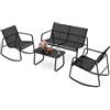 KOMFOTTEU Set da Bistrò in Tessuto Textilene, Set da Giardino in 4 Pezzi, Tavolo Portato 50 kg, 2 Sedie a Dondolo Portate 150 kg, e Divanetto Portato 300 kg, Set Tavolo e Sedie da Esterno (Nero)