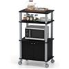 KOMFOTTEU Carrello da Cucina a 3 Livelli per Microonde, Carrello Portaoggetti con Ruote e Armadio con Porta, Carrello di Servizio in Legno, Organizer per Sala da Pranzo, 60 x 40 x 98 cm (Nero)