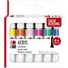 Marabu Set di colori acrilici Marabu COLOR BLOCKING, 6 colori semilucidi da 12 ml, facili da dipingere, ad asciugatura rapida, resistenti alla luce e alle intemperie, 1210000000213