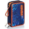 Seven Astuccio Scuola Elementare, 3 scomparti, Medie, con Matite, Pennarelli, Penne, 3 Zip, Abstract Graffiti Boy, Bambino, Ragazzo, nero/azzurro