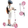 KOMFOTTEU Monopattino Pieghevole per Bambini e Adulti Fino a 110kg, Manopattino a 2 Ruote Luminose con Freno, Scooter per Bambini con Manubrio Regolabile e Cinghia di Trasporto (Bianco + Rosa)