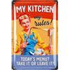 LANOLU Targa vintage in latta con scritta in inglese My Kitchen My Rules, decorazione retrò, 30,5 x 20,3 cm