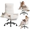 Submi Sedia Ufficio Grande e Alta, Sedia Scrivania Ergonomica con Poggiapiedi, 145° Reclinable Poltrona Ufficio, Criss Cross Chair con Braccioli Ribaltabili in Tessuto Teddy, per Home Office, Beige