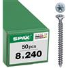 Spax 1201010802405 - Viti per costruzioni in legno, 8,0 x 240 mm, 50 pezzi, T-STAR Plus, a testa svasata con nervature di fresatura, filettatura completa, punta CUT, Wrox A3J, 1201010802405