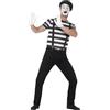 SMIFFYS Costume Artista mimo da uomo, Nero, con top, basco, guanti, bretelle e trucco Halloween