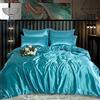 ROOEE Set completo di biancheria da letto in raso di seta, 6 pezzi, lenzuolo con angoli, copripiumino, 4 federe. Colore - Teal Size - Super King