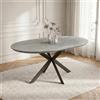 JIEXI Tavolo da pranzo allungabile, 110-150 cm, tavolo da pranzo rotondo a ovale, tavolo da cucina da 4-6 posti con gambe in metallo a ragno, piano in MDF grigio scuro per sala da pranzo