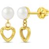 In Season Jewelry 14k Oro Perle Cuore Pendente Bambini/Bambini/Ragazze Orecchini Sicurezza Vite