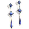 Orecchini Clip On A Chandelier A Goccia Lunga Email Blu Marino Art Deco EH8