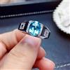 Artik Jewels Naturale Topazio Blu Con 14K Placcato Oro Bianco Anello Argento per Uomo AJ559