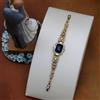 Bracciale Dorato Art Deco Strass Rettangolo Blu Matrimonio Vintage Anni 20 QD29