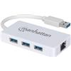 Manhattan 507578 Manhattan USB-HUB 3-Port USB 3.0 Ethernet Adapter weiß