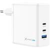 Xlayer Caricabatterie da 140 W bianco, 2 porte USB-C e 1 porta USB-A, tecnologia GaN