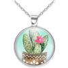 So Sweet Collana cabochon, collana illustrata il cactus, Regalo di Natale per idea regalo moglie - San Valentino- regalo di compleanno - argento antico (ref.63a).