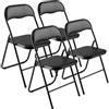 VEVOR Set di 4 Sedie Pieghevoli in Pelle con Struttura in Metallo Resistente e Cuscino Imbottito, Sedie Pieghevoli Portatili per Tavolo da Gioco, Sgabello Impilabile per Casa, Cortile, Giardino, Nero