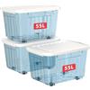 Cetomo 55L*3 Scatole di Stoccaggio con Coperchi, Contenitori in Plastica con Ruote, Clip On, Impilabili, Incastonabili, Organizzatore a Righe per Casa Ufficio, Blu Chiaro, 55L-3 Pezzi