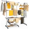 VOUNOT® Stendino Verticale Allungabile a 4 Livelli 190x64x170 cm, Stendibiancheria Grande Capacità Pieghevole con Ruote e Ali Laterali Multifunzionali, per Interno ed Esterno, Grigio Bianco