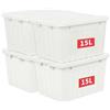 Cetomo 15L*4 Scatole di Stoccaggio con Coperchi, Contenitori in Plastica con Fibbie di Chiusura, Clip On, Impilabili, Incastonabili, Organizzatore a Righe per Casa Ufficio, Bianco, 15L-4 Pezzi