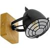 Eglo Lampada da soffitto Gatebeck, plafoniera vintage, industriale, rétro, faretto da soffitto in acciaio nero e legno in colore naturale, lampada da soggiorno, attacco E14, certificazione FSC