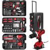 KingTool Kit di attrezzi per la casa, 286 pezzi, kit di attrezzi per la riparazione automatica della casa con cassetta degli attrezzi rotante, set di attrezzi meccanici con trapano elettrico senza