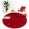 carpetfine Tappeto di lana Gabbeh Uni rotondo Rosso Ø 80 | Tappeto moderno per soggiorno e camera da letto