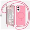 xinyunew Magnetica Cover con Cordino per Samsung Galaxy S25 Edge,[Compatibile con MagSafe], Cover in Silicone, Regolabile Cordino da Collo Nylon Catena Collana Tracolla,rosa
