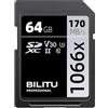 比利图 BILITU - Scheda di memoria SD XC 1066X V30 professionale da 64 GB, 170 MB/s, adatta per video blogger, registi e fotografi