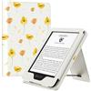 MoKo Custodia per Nuovo Kindle da 6(11a Generazione, 2024/2022)/(10a/8a Generazione, 2019/2016), Cover a Conchiglia in PU Iltraleggera con Funzione Auto Wake/Sleep per Kindle 2024, Fiore su Bianco