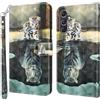 CLM-Tech Custodia compatibile con Samsung Galaxy A37 5G - PU Pelle Cover - Portafoglio con Funzione Supporto e Slots - Case Gatto Tigre