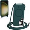 FMPCUON FNPCUON Cover Magnetica Silicone per Samsung Galaxy S23 Ultra con Cordino,Compatibile con MagSafe,Custodia con Laccio Collana Tracolla Collo Sottile TPU Antiurto Protettiva Case con Corda.Verde
