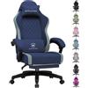 GTPLAYER Sedia da gaming GTPLAYER: sedia ergonomica per PC in tessuto traspirante, sedia da scrivania girevole, ampia e alta, con poggiapiedi, blu