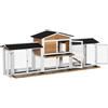 PawHut Gabbia per Piccoli Animali con Recinto Esterno incl. Rampa Tetto in Asfalto Legno Abete Nero + Bianco + Naturale