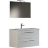 Mama Store IRIS 80 - Mobile Bagno Sospeso IN KIT DA MONTARE 80 CM BIANCO LUCIDO LACCATO con Lavabo, Specchio e Lampada LED, L.81 X P.47 X H.53 cm