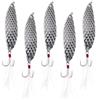 NIYANGLE Esche da Pesca Spoon in Lega di Zinco Argento Ganci Tripli, 5 Pezzi, Design Elegante, Facili da Trasportare per Pesca Traina Mare