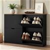 LUE BONA Scarpiera Salvaspazio Slim per 16 Paia, Mobile Porta Scarpe a 4 Ante a Ribalta, Spessore 23 cm, Organizzatore Scarpe per Ingresso e Corridoio, 110 x 23 x 80 cm, Naturale+Nero