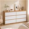 ZZINOKE Cassettiera Camera da Letto 6 Cassetti, Cassettiera Armadio legno, Larghezza 140 cm, Adatta per Soggiorno, Camera da Letto, Cameretta dei Bambini, Ufficio, Bianco/Rovere, 140×40×75 cm