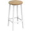 NMK HOME Sgabello da bar rotondo 65 cm - sgabello da cucina con struttura in metallo bianca e seduta effetto rovere Sonoma, sgabello stabile con poggiapiedi per cucina o bar