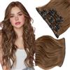 Elailite Extension Capelli Clip in Hair Extensions Ondulate Marrone Chiaro, 6 Fasce Separate Colorate 55cm Capelli Mossi Sintetici 150g